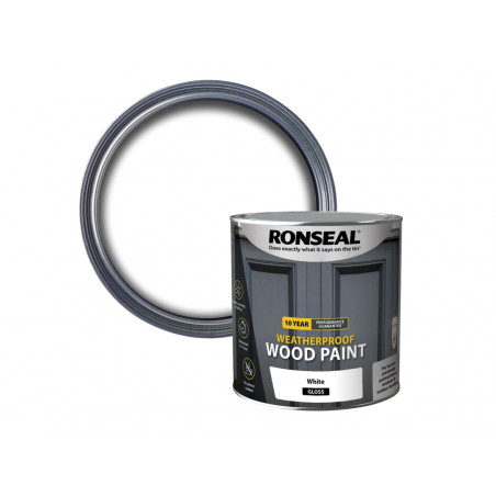 Ronseal 38782 10 Year Weatherproof Wood Paint White Gloss 2.5 litre