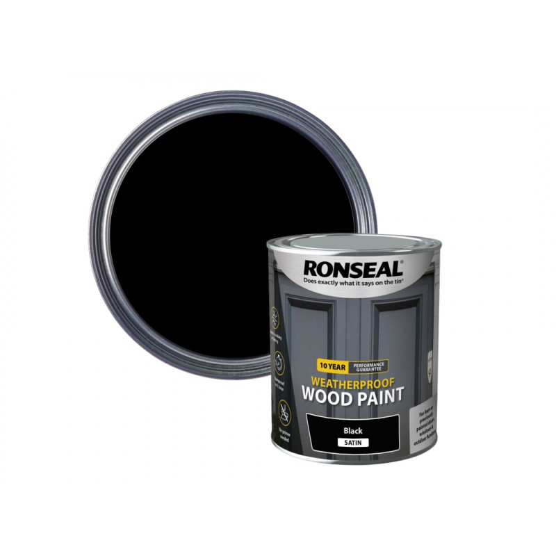 Ronseal 38786 10 Year Weatherproof Wood Paint Black Satin 750ml