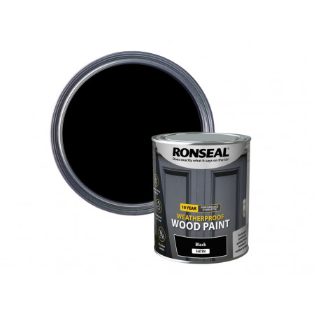 Ronseal 38786 10 Year Weatherproof Wood Paint Black Satin 750ml