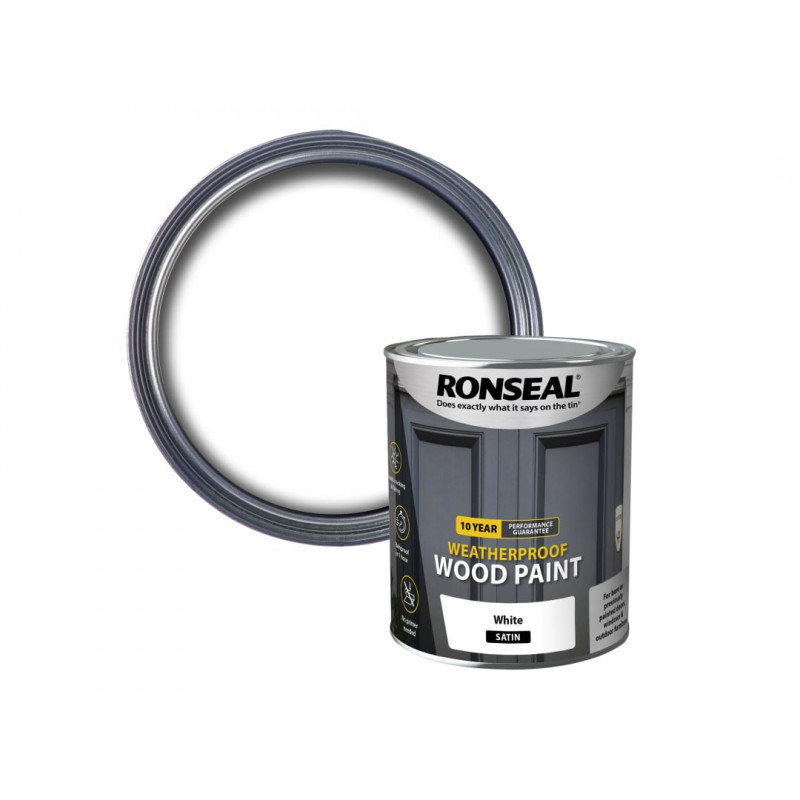Ronseal 38787 10 Year Weatherproof Wood Paint White Satin 750ml
