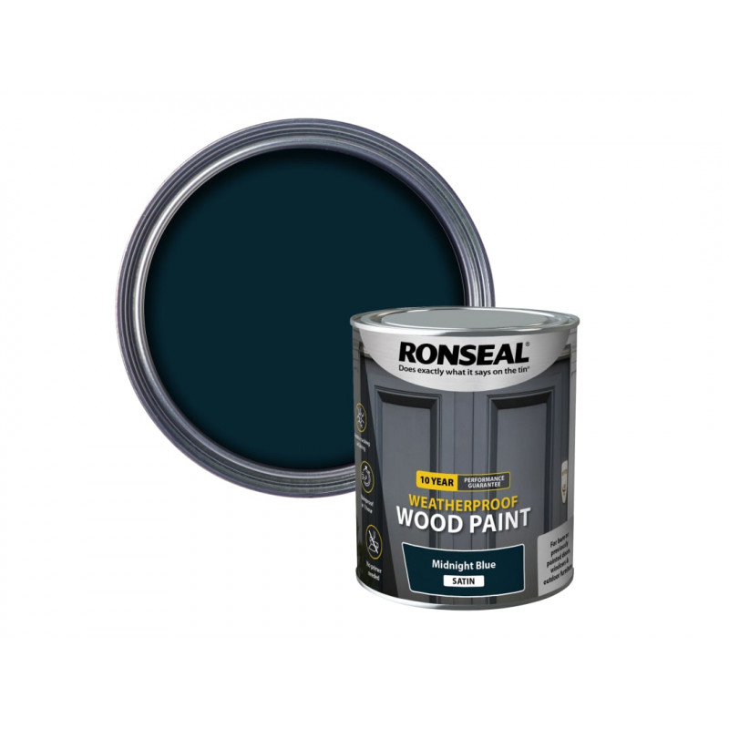 Ronseal 38788 10 Year Weatherproof Wood Paint Midnight Blue Satin 750ml Ronseal 38788 10 Year Weatherproof Wood Paint Midnight Blue Satin 750ml