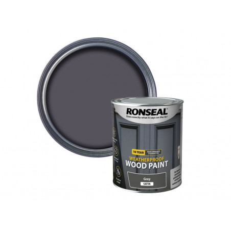 Ronseal 38789 10 Year Weatherproof Wood Paint Grey Satin 750ml