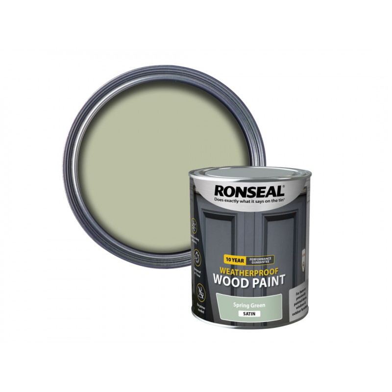Ronseal 38790 10 Year Weatherproof Wood Paint Spring Green Satin 750ml Ronseal 38790 10 Year Weatherproof Wood Paint Spring Green Satin 750ml