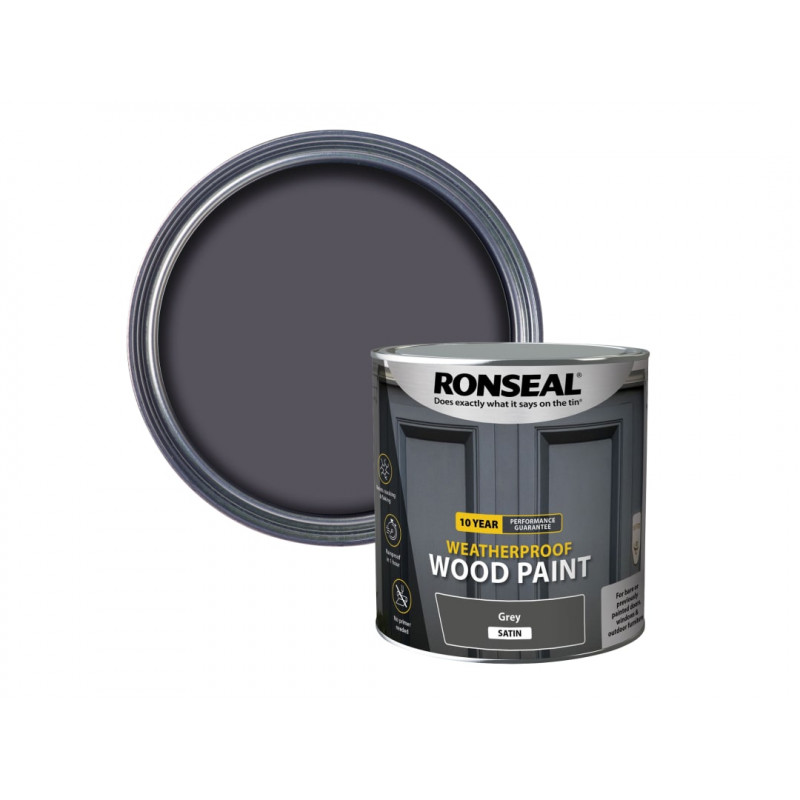 Ronseal 38796 10 Year Weatherproof Wood Paint Grey Satin 2.5 litre Ronseal 38796 10 Year Weatherproof Wood Paint Grey Satin 2.5 litre