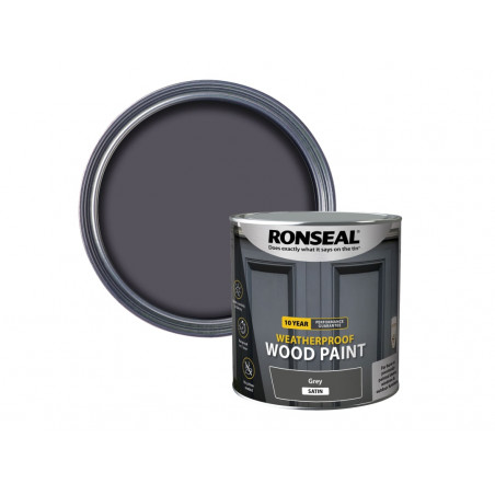 Ronseal 38796 10 Year Weatherproof Wood Paint Grey Satin 2.5 litre