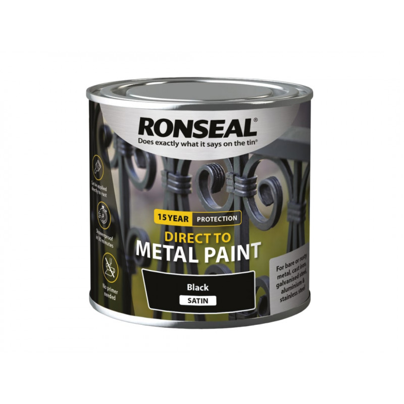 Ronseal 39180 Direct to Metal Paint Black Satin 250ml