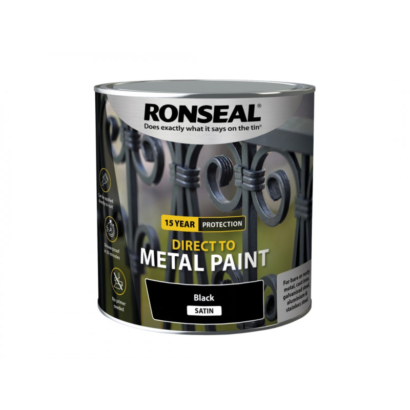 Ronseal 39213 Direct to Metal Paint Black Satin 2.5 litre Ronseal 39213 Direct to Metal Paint Black Satin 2.5 litre