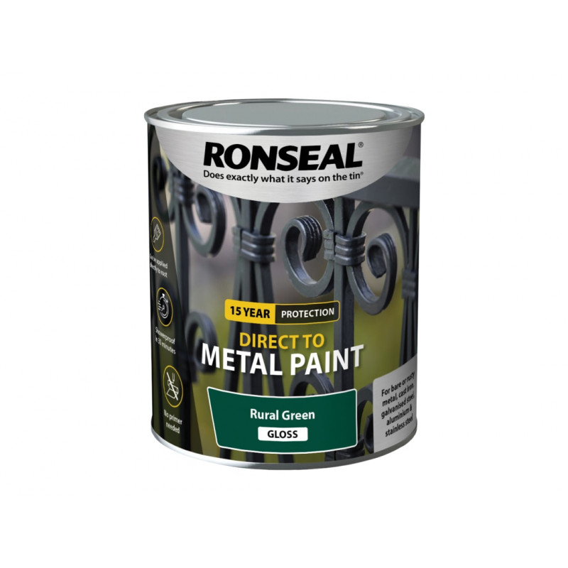 Ronseal 39202 Direct to Metal Paint Rural Green Gloss 750ml
