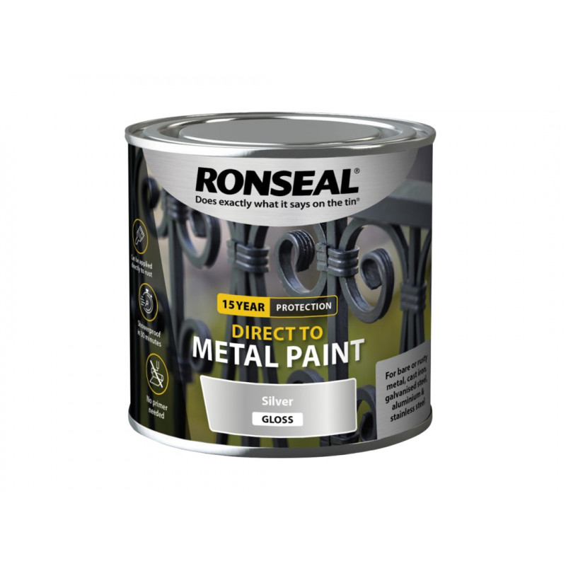 Ronseal 39403 Direct to Metal Paint Silver Gloss 250ml