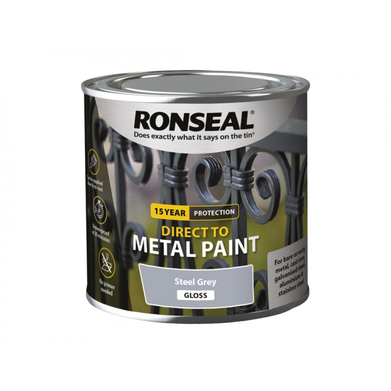 Ronseal 39187 Direct to Metal Paint Steel Grey Gloss 250ml Ronseal 39187 Direct to Metal Paint Steel Grey Gloss 250ml