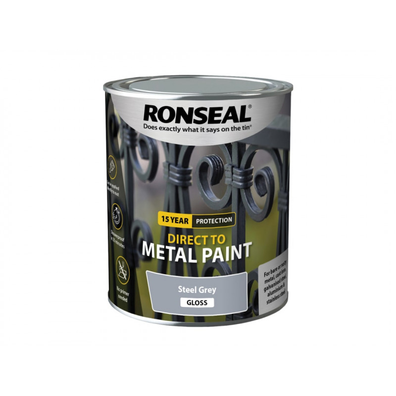Ronseal 39204 Direct to Metal Paint Steel Grey Gloss 750ml