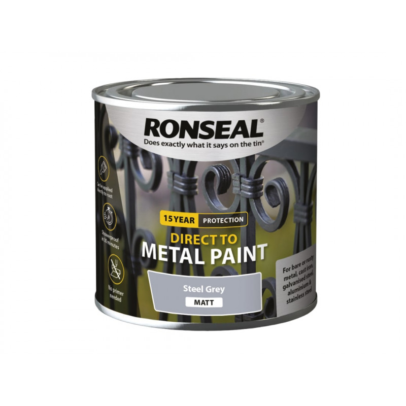 Ronseal 39189 Direct to Metal Paint Steel Grey Matt 250ml