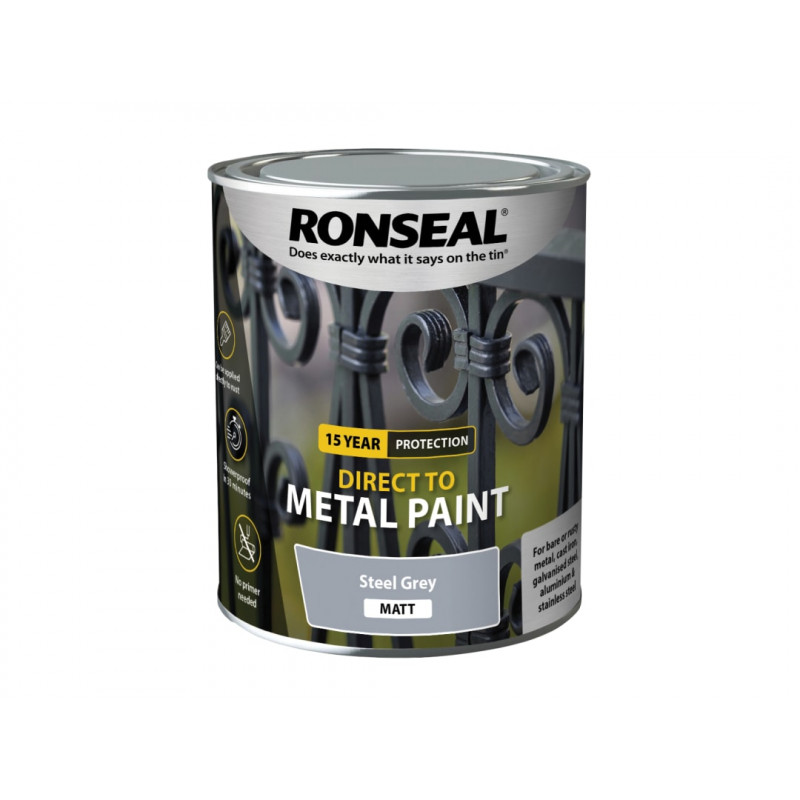 Ronseal 39206 Direct to Metal Paint Steel Grey Matt 750ml