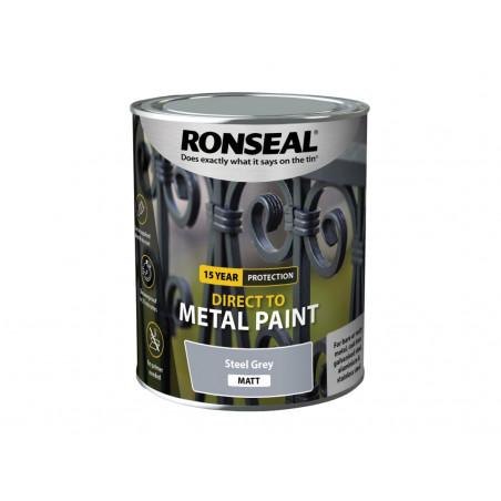 Ronseal 39206 Direct to Metal Paint Steel Grey Matt 750ml