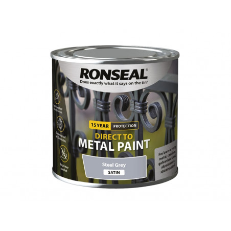 Ronseal 39188 Direct to Metal Paint Steel Grey Satin 250ml