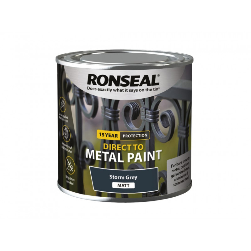 Ronseal 39192 Direct to Metal Paint Storm Grey Matt 250ml