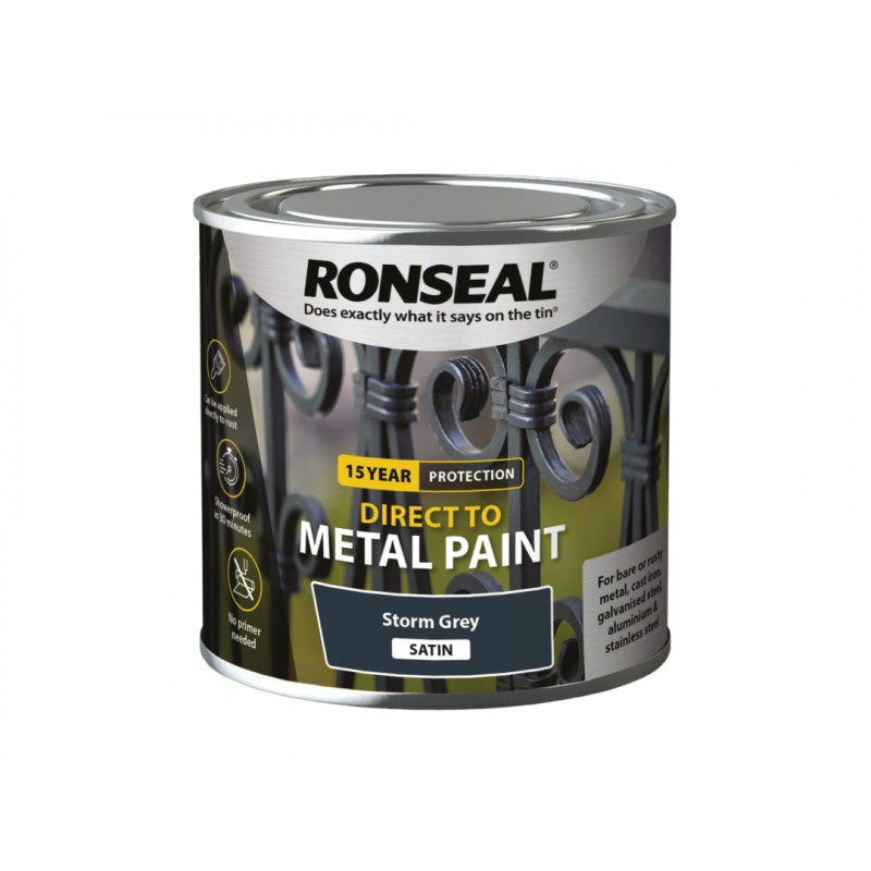 Ronseal 39191 Direct to Metal Paint Storm Grey Satin 250ml Ronseal 39191 Direct to Metal Paint Storm Grey Satin 250ml