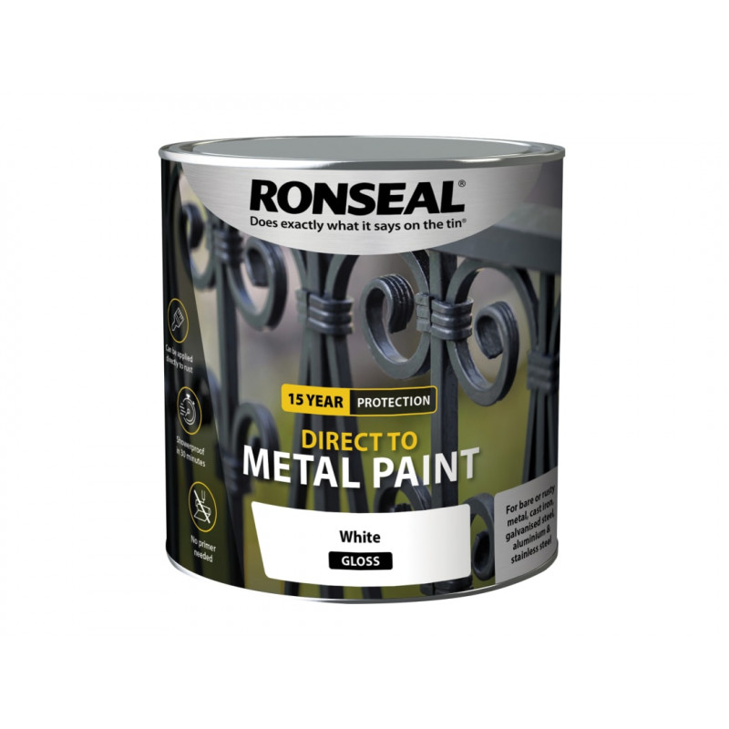 Ronseal 39215 Direct to Metal Paint White Gloss 2.5 litre Ronseal 39215 Direct to Metal Paint White Gloss 2.5 litre