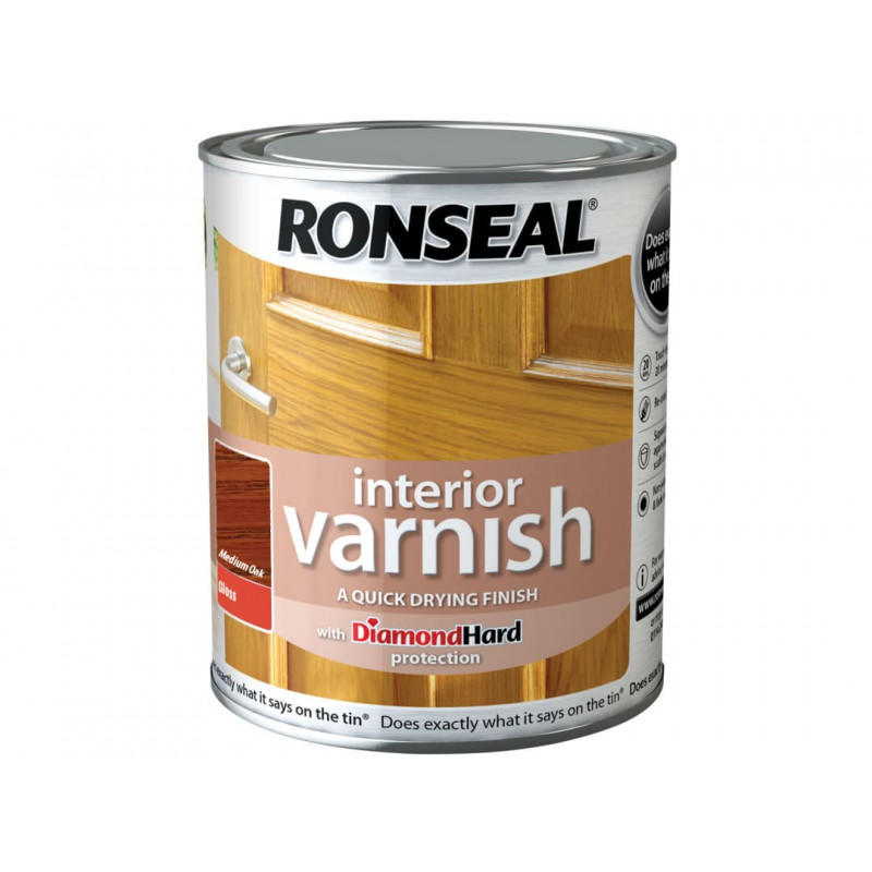 Ronseal 36848 Interior Varnish Quick Dry Gloss Medium Oak 750ml Ronseal 36848 Interior Varnish Quick Dry Gloss Medium Oak 750ml