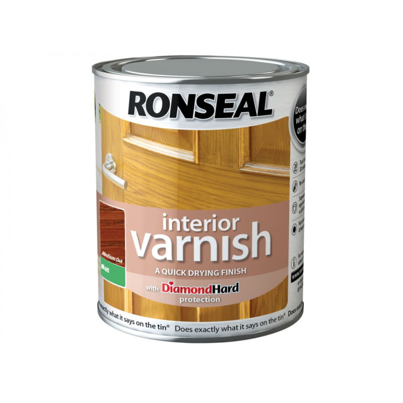 Ronseal 36855 Interior Varnish Quick Dry Matt Medium Oak 250ml Ronseal 36855 Interior Varnish Quick Dry Matt Medium Oak 250ml