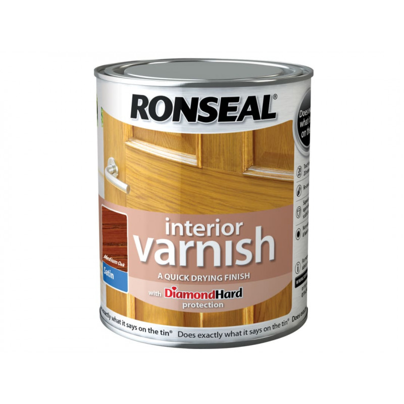 Ronseal 36824 Interior Varnish Quick Dry Satin Medium Oak 250ml Ronseal 36824 Interior Varnish Quick Dry Satin Medium Oak 250ml