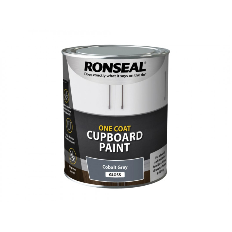Ronseal 39370 One Coat Cupboard Paint Cobalt Grey Gloss 750ml Ronseal 39370 One Coat Cupboard Paint Cobalt Grey Gloss 750ml