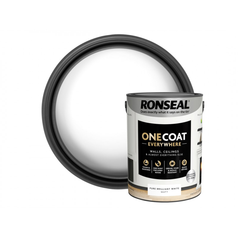 Ronseal KCB.7015103.20104.81 One Coat Everywhere Interior Paint Pure Brilliant White Matt 5 litre Ronseal KCB.7015103.20104.81 One Coat Everywhere Interior Paint Pure Brilliant White Matt 5 litre