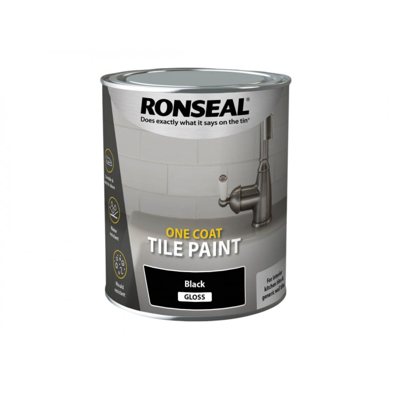 Ronseal 37674 One Coat Tile Paint Black Gloss 750ml Ronseal 37674 One Coat Tile Paint Black Gloss 750ml