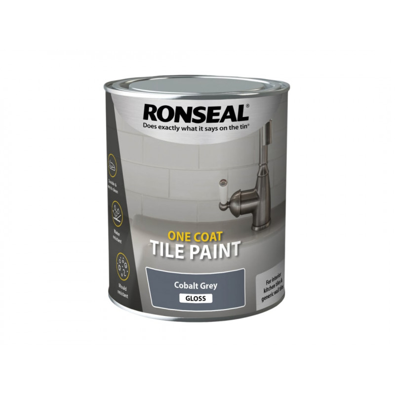 Ronseal 39376 One Coat Tile Paint Cobalt Grey Gloss 750ml Ronseal 39376 One Coat Tile Paint Cobalt Grey Gloss 750ml