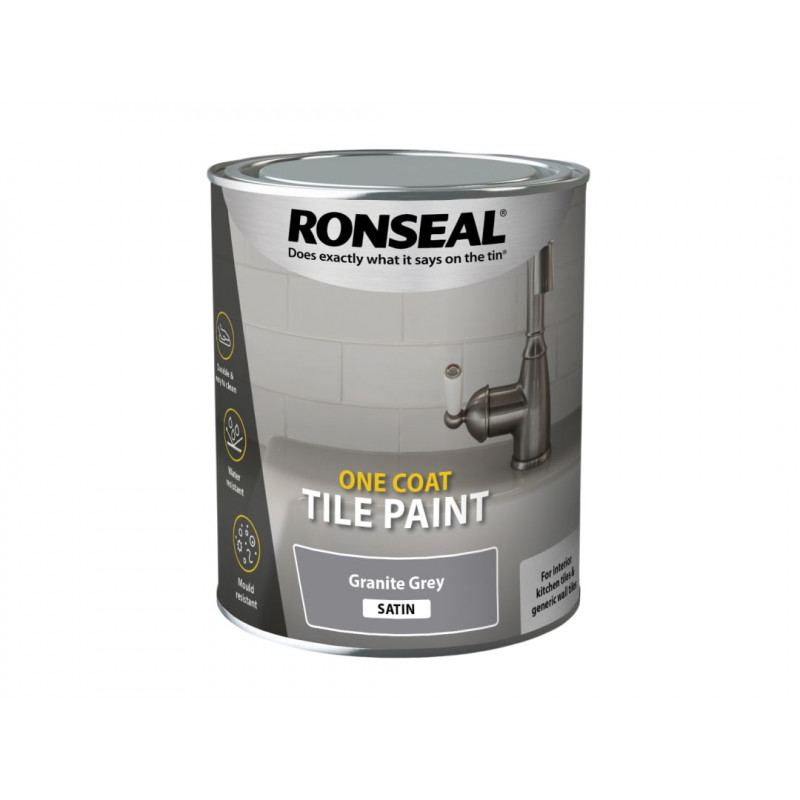 Ronseal 37685 One Coat Tile Paint Granite Grey Satin 750ml Ronseal 37685 One Coat Tile Paint Granite Grey Satin 750ml