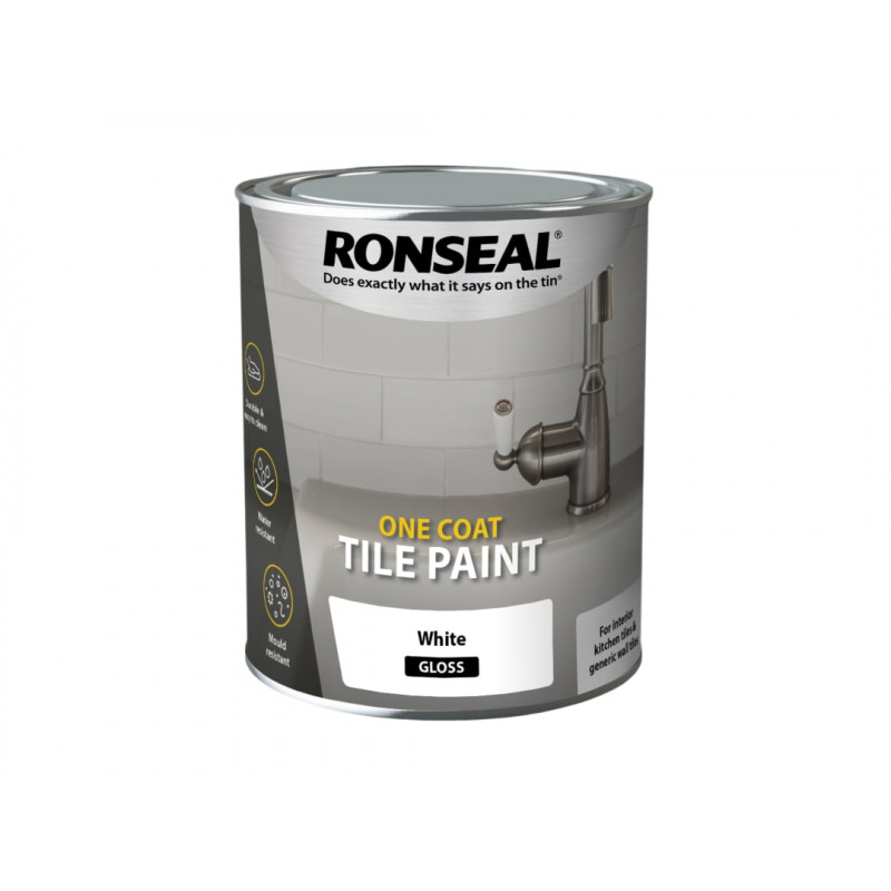Ronseal 37675 One Coat Tile Paint White Gloss 750ml Ronseal 37675 One Coat Tile Paint White Gloss 750ml