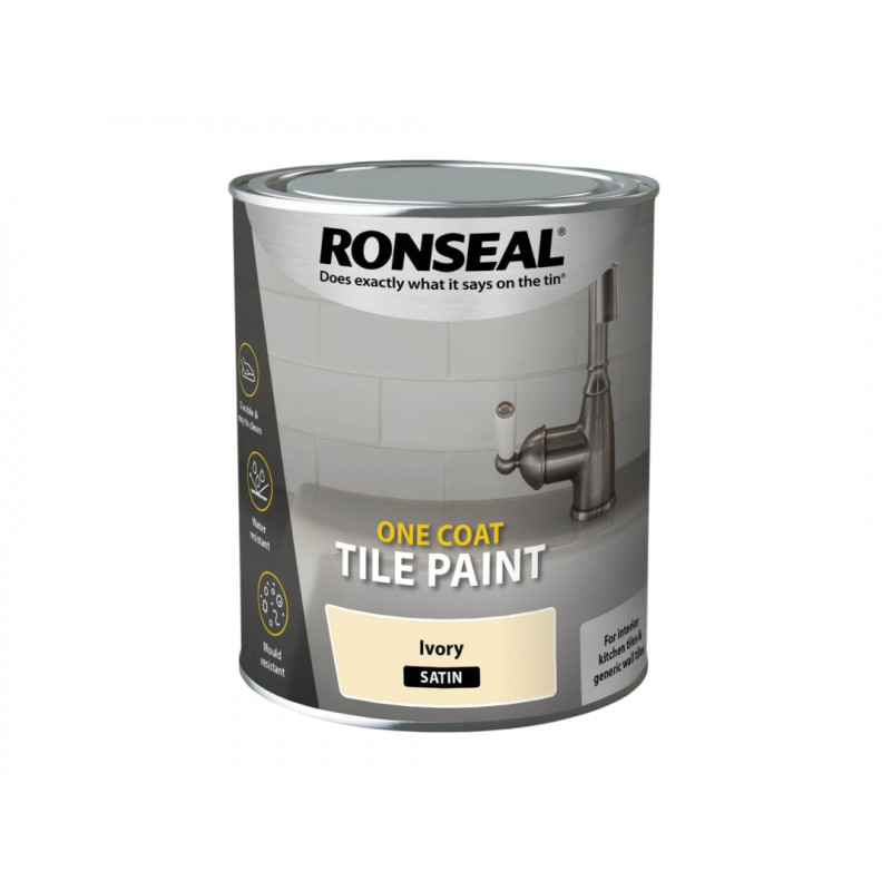 Ronseal 39375 One Coat Tile Paint Ivory Satin 750ml Ronseal 39375 One Coat Tile Paint Ivory Satin 750ml