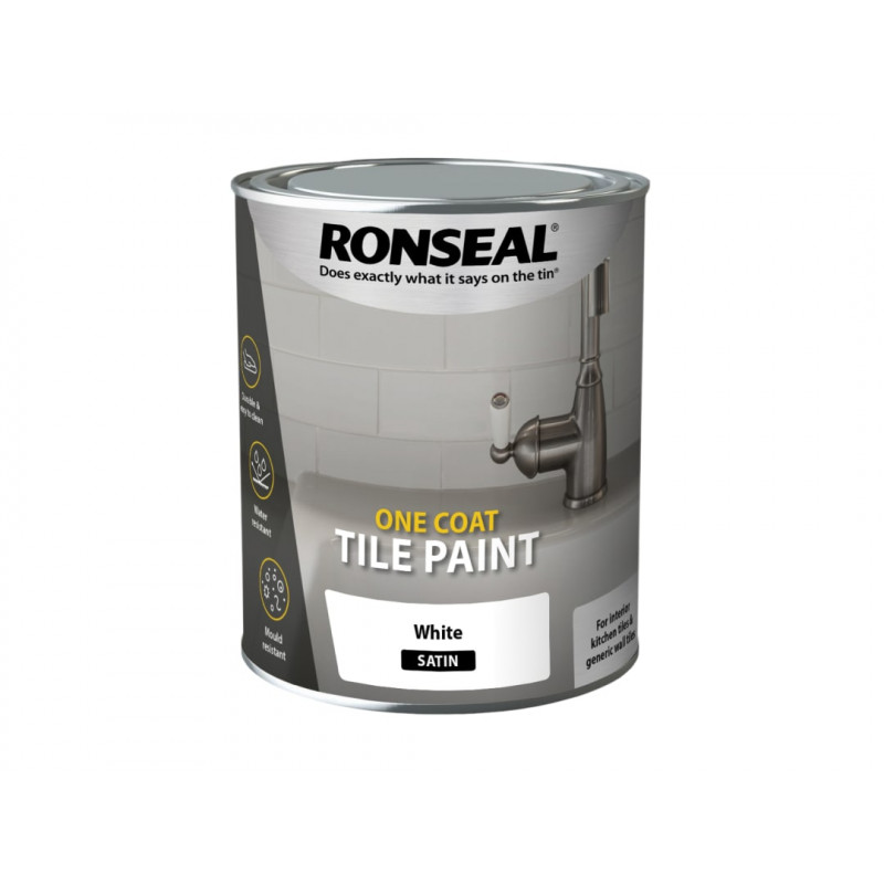 Ronseal 37683 One Coat Tile Paint White Satin 750ml Ronseal 37683 One Coat Tile Paint White Satin 750ml