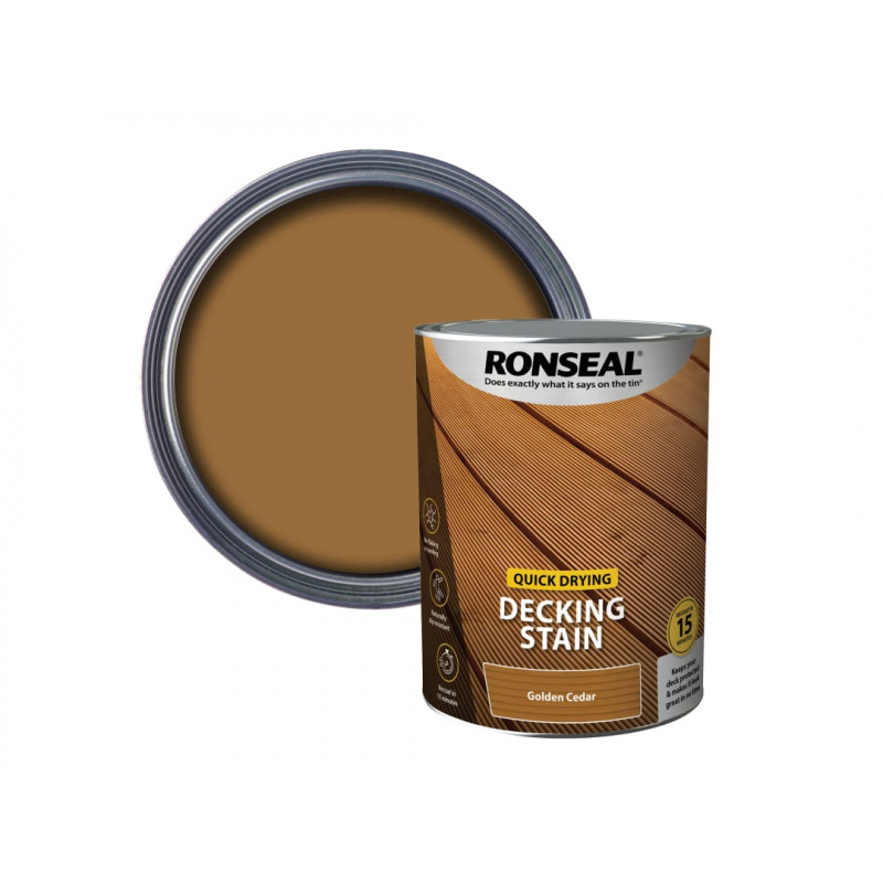 Ronseal 39081 Quick Drying Decking Stain Golden Cedar 5 litre Ronseal 39081 Quick Drying Decking Stain Golden Cedar 5 litre