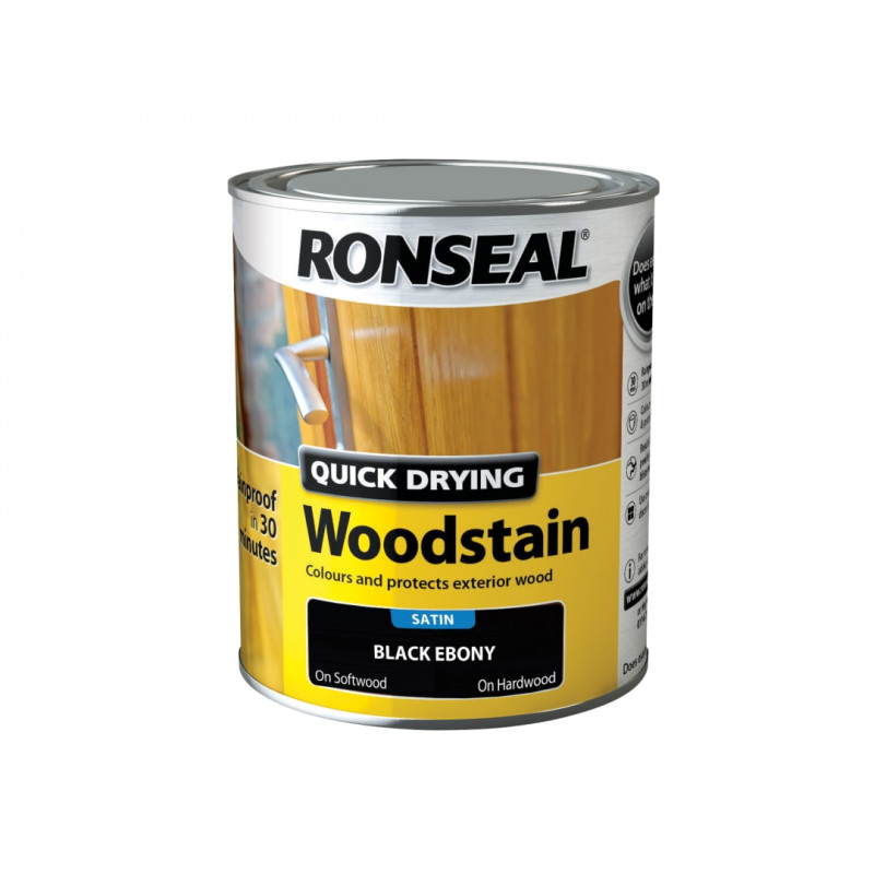 Ronseal 36952 Quick Drying Woodstain Satin Ebony 750ml Ronseal 36952 Quick Drying Woodstain Satin Ebony 750ml