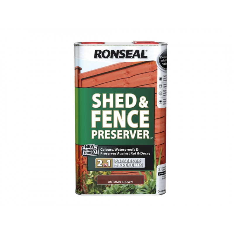 Ronseal 37651 Shed & Fence Preserver Autumn Brown 5 litre