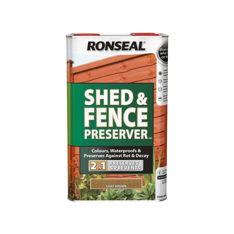 Ronseal 37649 Shed & Fence Preserver Light Brown 5 litre Ronseal 37649 Shed & Fence Preserver Light Brown 5 litre
