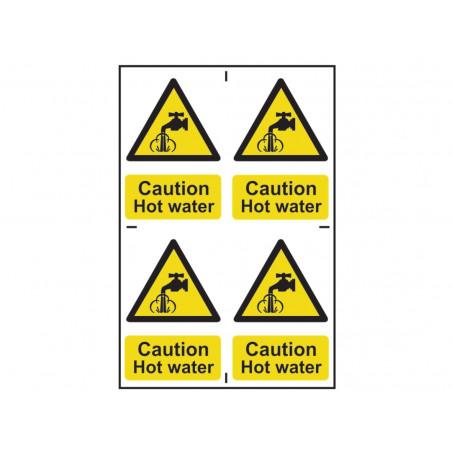 Scan 1309 Caution Hot Water - 4 PVC Signs 100 x 100mm