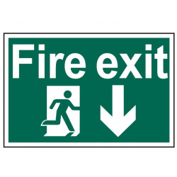 Scan 1503 Fire Exit Running Man Arrow Down - PVC Sign 300 x 200mm