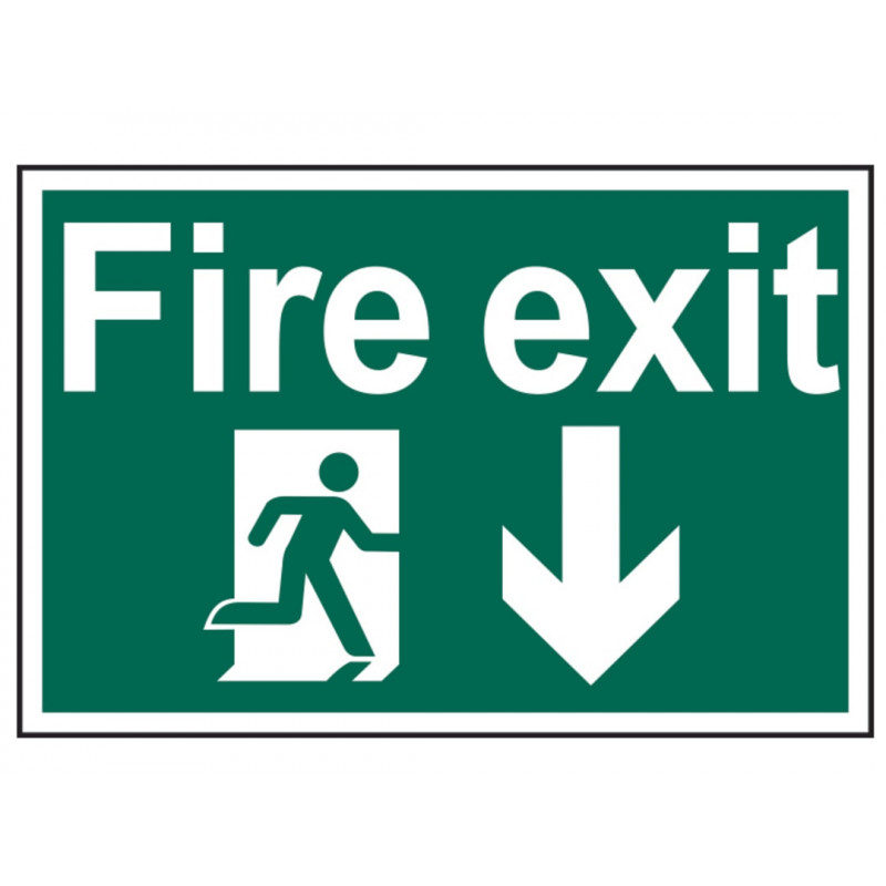 Scan 1503 Fire Exit Running Man Arrow Down - PVC Sign 300 x 200mm Scan 1503 Fire Exit Running Man Arrow Down - PVC Sign 300 x 200mm