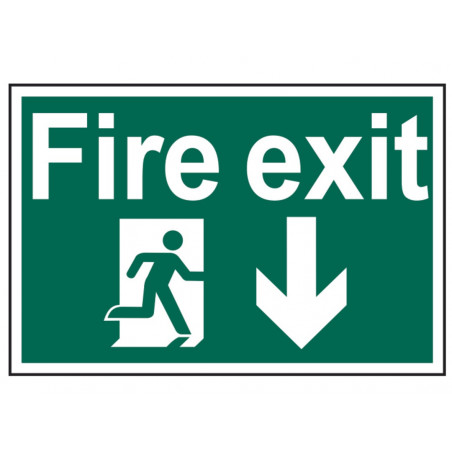 Scan 1503 Fire Exit Running Man Arrow Down - PVC Sign 300 x 200mm