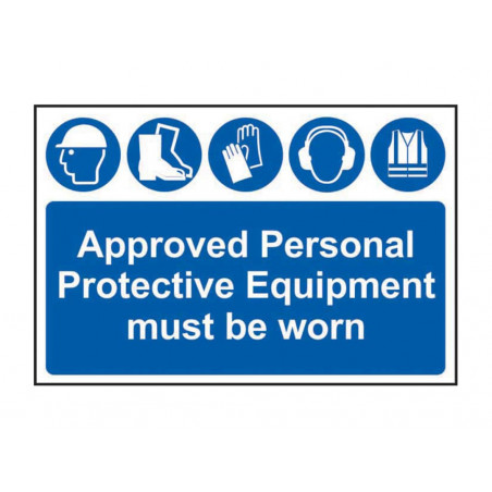Scan 4020 Approved PPE Must Be Worn - PVC Sign 600 x 400mm