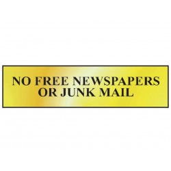 Scan 6023 No Free Newspapers Or Junk Mail - Polished Brass Effect 200 x 50mm