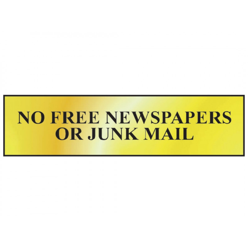Scan 6023 No Free Newspapers Or Junk Mail - Polished Brass Effect 200 x 50mm