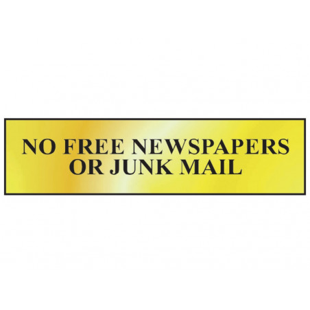 Scan 6023 No Free Newspapers Or Junk Mail - Polished Brass Effect 200 x 50mm