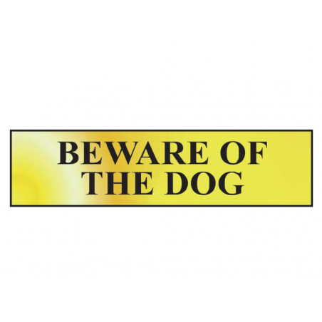Scan 6050 Beware Of The Dog - Polished Brass Effect 200 x 50mm