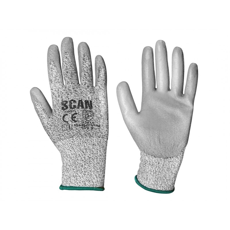 Scan H3101-3 Grey PU Coated Cut 3 Gloves - M (Size 8) Scan H3101-3 Grey PU Coated Cut 3 Gloves - M (Size 8)