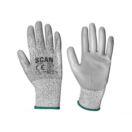 Scan H3101-3 Grey PU Coated Cut 3 Gloves - M (Size 8)