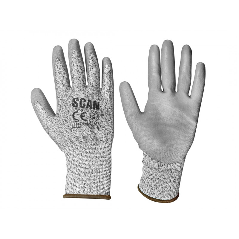 Scan H3101-3 Grey PU Coated Cut 3 Gloves - XL (Size 10) Scan H3101-3 Grey PU Coated Cut 3 Gloves - XL (Size 10)