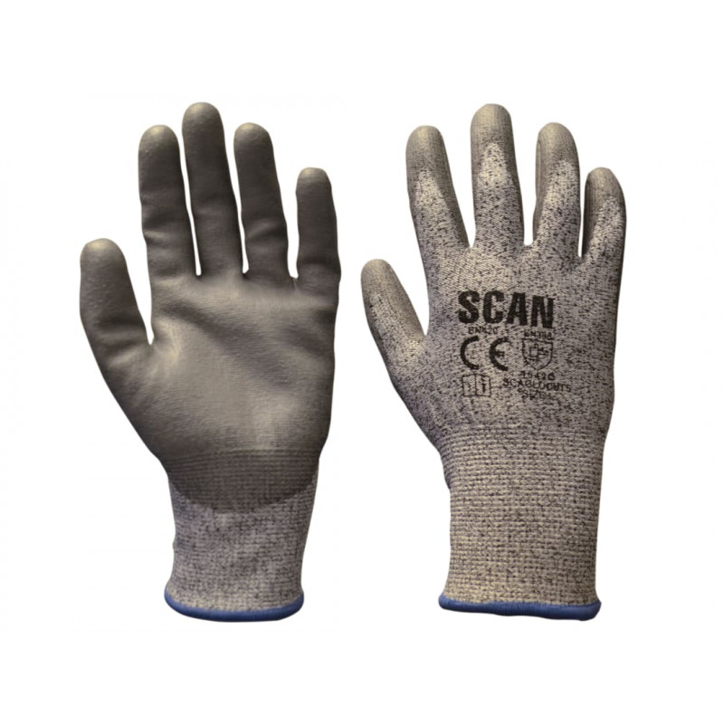 Scan H3101-5 Grey PU Coated Cut 5 Gloves - M (Size 8) Scan H3101-5 Grey PU Coated Cut 5 Gloves - M (Size 8)